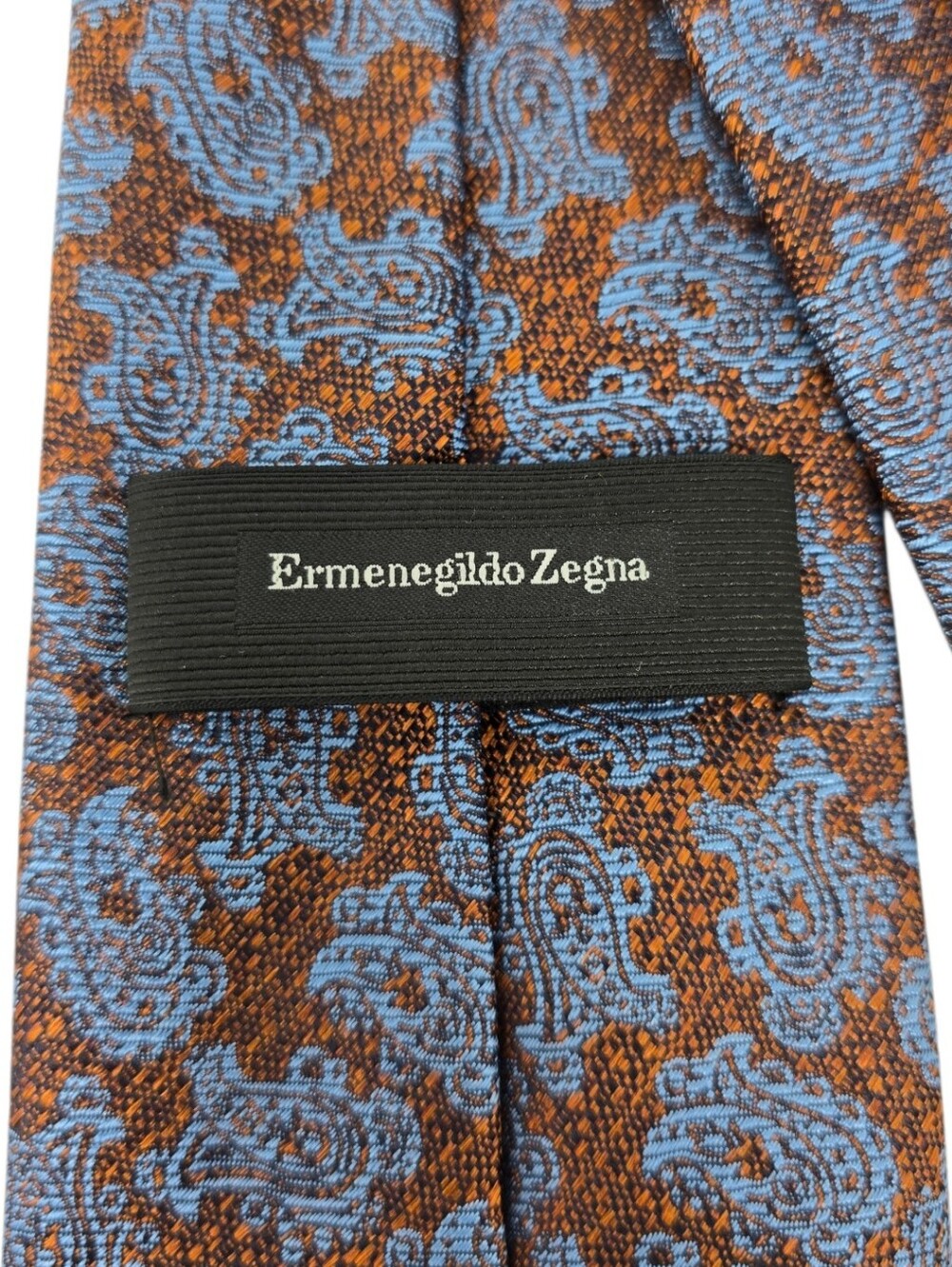Ermenegildo Zegna Silk Paisley Neck Tie Copper Brown Blue Classic Width Reg - Picture 5 of 8